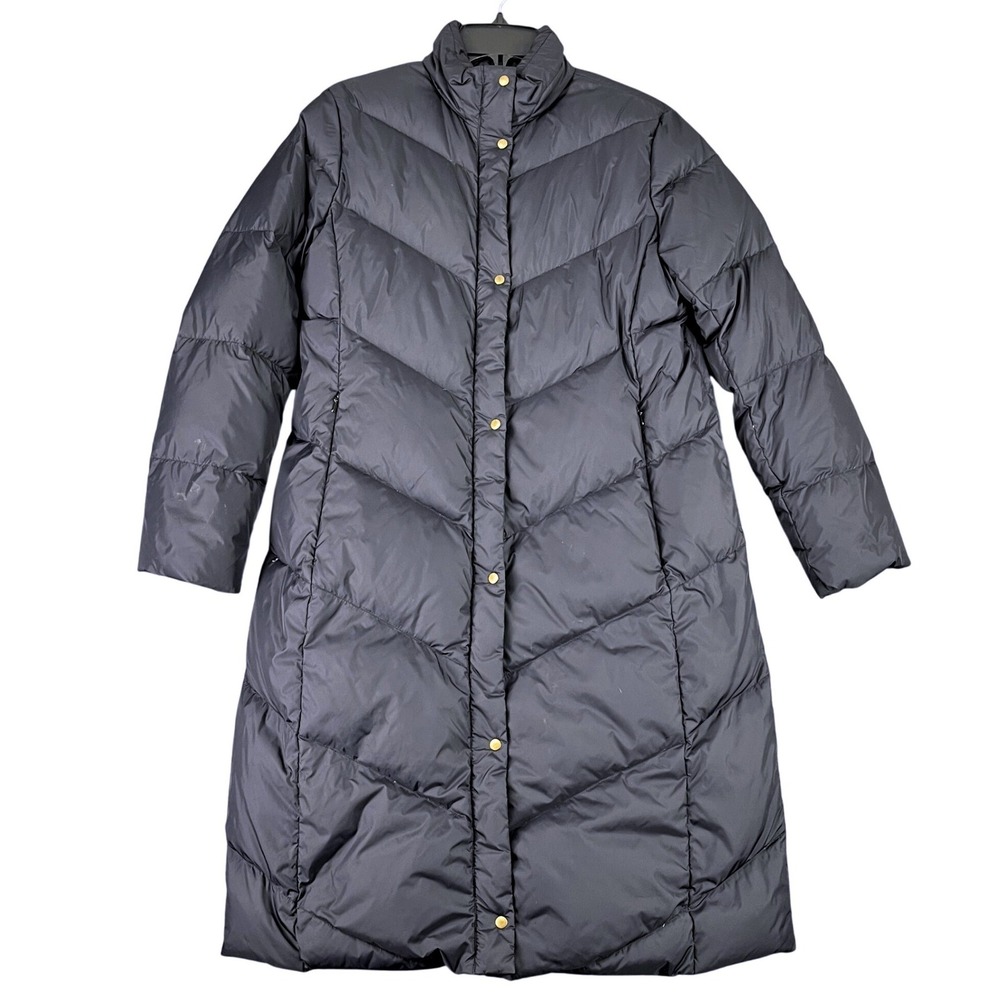 Lands‎ End Down Puffer Trench Coat Womens S 6-8 Chevron Quilted Full Zip Snap